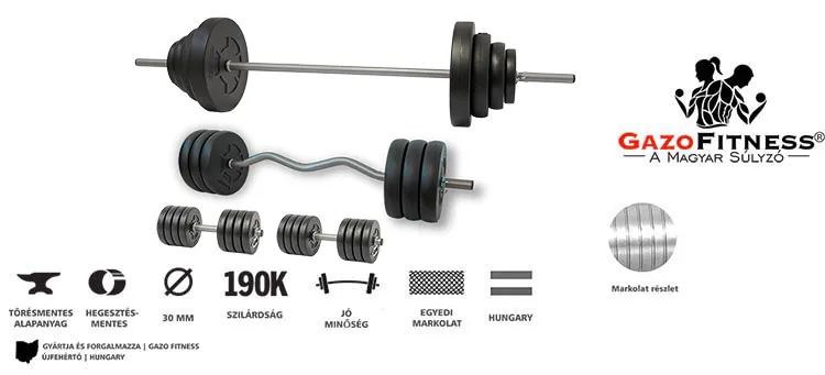 GazoFitness®Állvány + Pad + Kétkezes Súlyzó + Francia rúd 96 Kg – fő jellemzők, magyar gyártás (GazoFitness®, Újfehértó) (3/3)