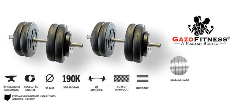 GazoFitness® Kézi Súlyzó 2x23Kg(46Kg) – fő jellemzők, magyar gyártás (GazoFitness®, Újfehértó)
