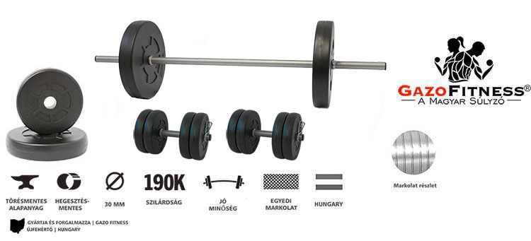 GazoFitness® Hardcore Készlet Egyenes Rudas 44 Kg – fő jellemzők, magyar gyártás (GazoFitness®, Újfehértó)