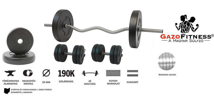 GazoFitness® Hardcore Szett Francia Rudas 44 Kg – fő jellemzők, magyar gyártás (GazoFitness®, Újfehértó)