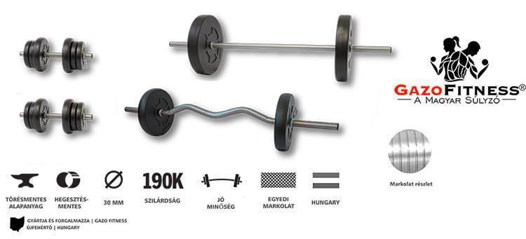 GazoFitness® Hardcore Szuperkészlet 55 Kg – fő jellemzők, magyar gyártás (GazoFitness®, Újfehértó)