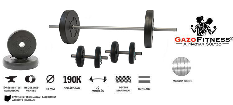GazoFitness® Hardcore Készlet Egyenes Rudas 35 Kg – fő jellemzők, magyar gyártás (GazoFitness®, Újfehértó)