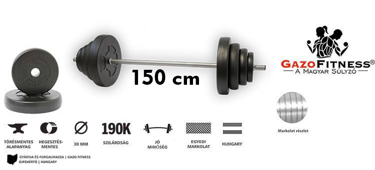 GazoFitness® Kétkezes Súlyzó 41 Kg (150 cm hosszú rúd) – fő jellemzők, magyar gyártás (GazoFitness®, Újfehértó)