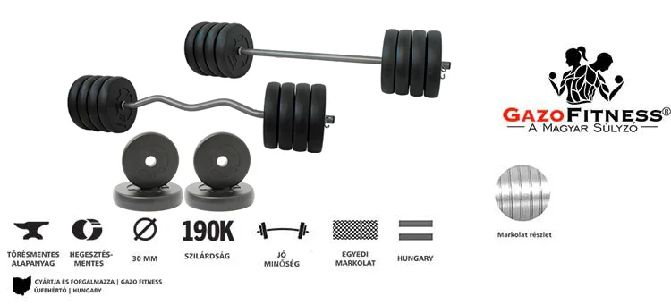 GazoFitness® Kétkezes Súlyzócsomag 89 Kg (ajándék 4 db 2,5 kg-os súlytárcsa) – fő jellemzők, magyar gyártás (GazoFitness®, Újfehértó)