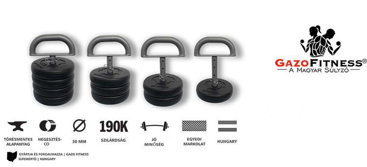 GazoFitness® Állítható Kettlebell 11,5 Kg + Kézi Súlyzó 2x 16kg(32Kg) – fő jellemzők, magyar gyártás (GazoFitness®, Újfehértó) (1/2)