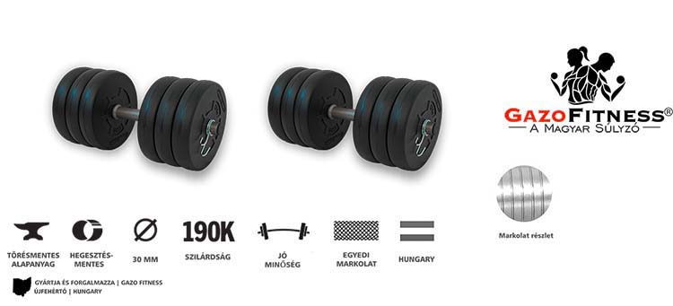 GazoFitness® Állítható Kettlebell 11,5 Kg + Kézi Súlyzó 2x 16kg(32Kg) – fő jellemzők, magyar gyártás (GazoFitness®, Újfehértó) (2/2)