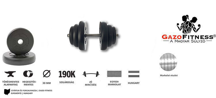 GazoFitness® Kézi Súlyzó 18 Kg – fő jellemzők, magyar gyártás (GazoFitness®, Újfehértó)