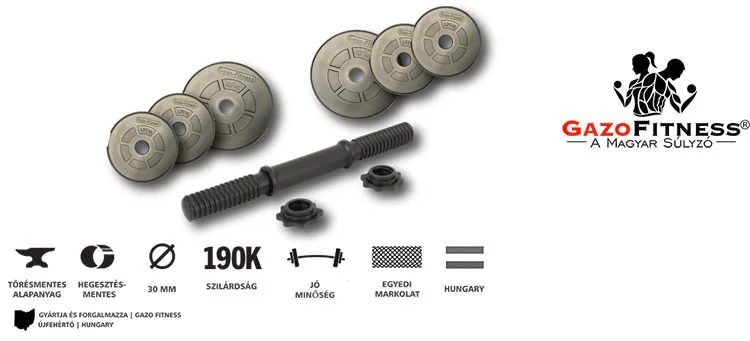 GazoFitness® Kézi Súlyzó 1x11,5Kg(Össz:11,5.Kg)Menetes súlyzórúddal – fő jellemzők, magyar gyártás (GazoFitness®, Újfehértó)
