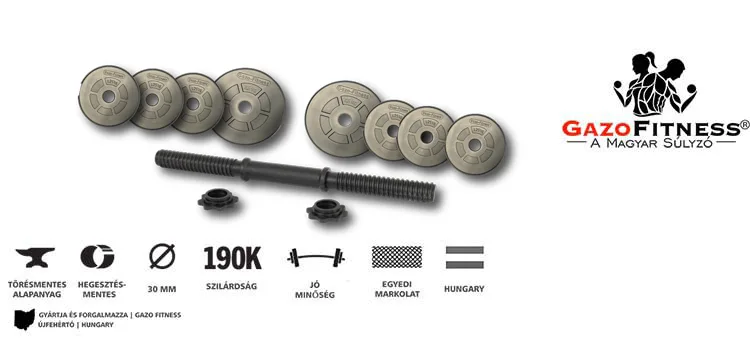 GazoFitness® Kézi Súlyzó 1x15Kg(Össz:15Kg)Menetes súlyzórúddal – fő jellemzők, magyar gyártás (GazoFitness®, Újfehértó)