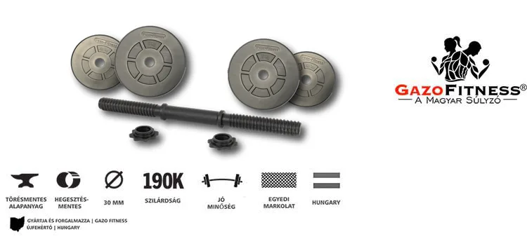 GazoFitness® Kézi Súlyzó 1x16,5Kg(Össz:16,5Kg.)Menetes súlyzórúddal – fő jellemzők, magyar gyártás (GazoFitness®, Újfehértó)