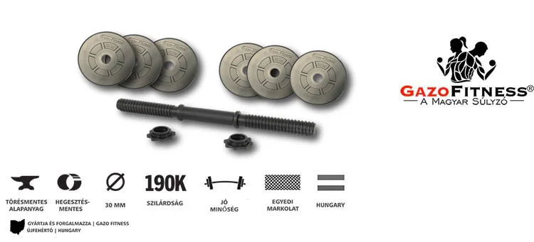 GazoFitness® Kézi Súlyzó 1x16,5Kg(Össz:16,5Kg)Menetes súlyzórúddal – fő jellemzők, magyar gyártás (GazoFitness®, Újfehértó)
