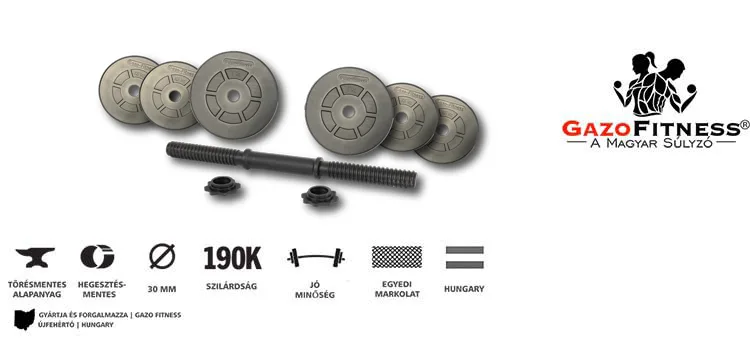 GazoFitness® Kézi Súlyzó 1x21,5Kg(Össz:21,5Kg.)Menetes súlyzórúddal – fő jellemzők, magyar gyártás (GazoFitness®, Újfehértó)