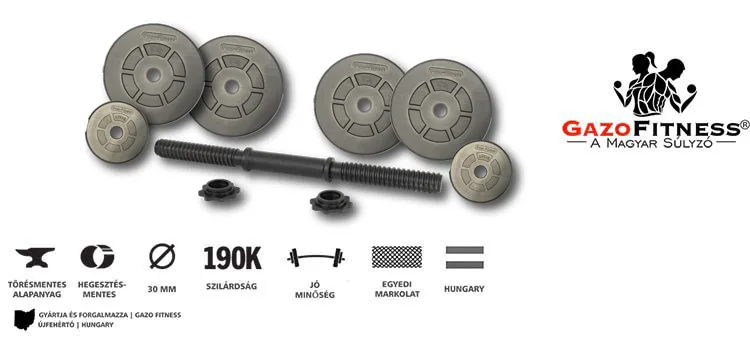 GazoFitness® Kézi Súlyzó 1x24 Kg.(Össz:24Kg)Menetes súlyzórúddal – fő jellemzők, magyar gyártás (GazoFitness®, Újfehértó)
