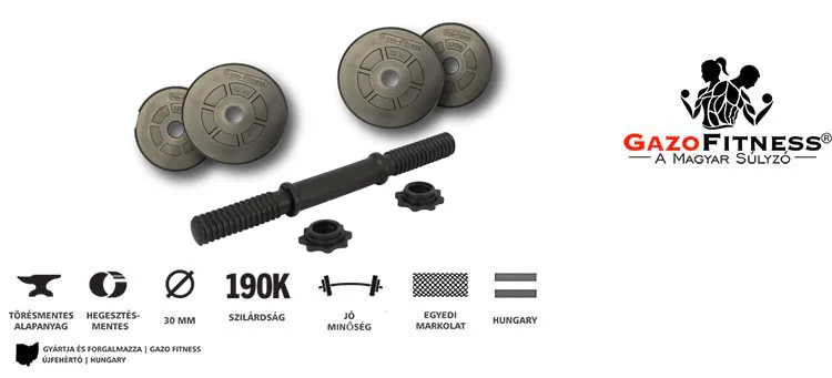 GazoFitness® Kézi Súlyzó 1x8,5Kg(Össz:8,5Kg.)Menetes súlyzórúddal – fő jellemzők, magyar gyártás (GazoFitness®, Újfehértó)