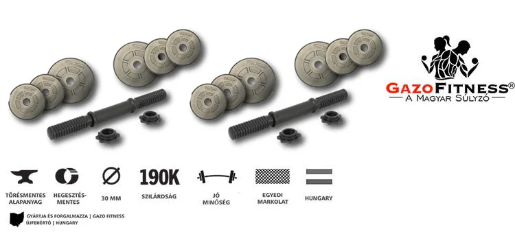 GazoFitness® Kézi Súlyzó 2 x 11,5 Kg.(Össz.23Kg)Menetes súlyzórúddal – fő jellemzők, magyar gyártás (GazoFitness®, Újfehértó)