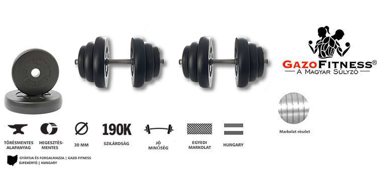 GazoFitness® Kézi Súlyzó 2 x 18 Kg( Össz:36 Kg.) – fő jellemzők, magyar gyártás (GazoFitness®, Újfehértó)