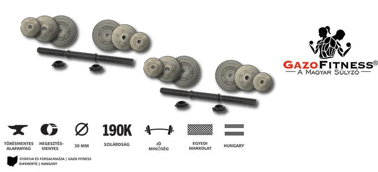 GazoFitness® Kézi Súlyzó 2 x 19Kg(Össz: 38Kg)Menetes súlyzórúddal – fő jellemzők, magyar gyártás (GazoFitness®, Újfehértó)