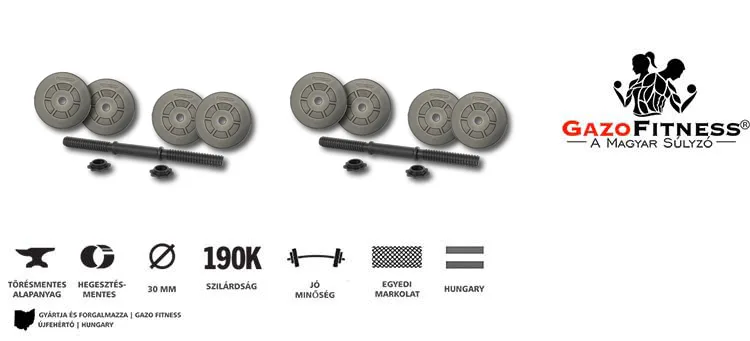 GazoFitness® Kézi Súlyzó 2 x 21,5Kg.(Össz: 43Kg)Menetes súlyzórúddal – fő jellemzők, magyar gyártás (GazoFitness®, Újfehértó)