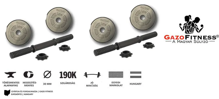GazoFitness® Kézi Súlyzó 2x4 Kg.(Össz:8Kg)Menetes súlyzórúddal – fő jellemzők, magyar gyártás (GazoFitness®, Újfehértó)