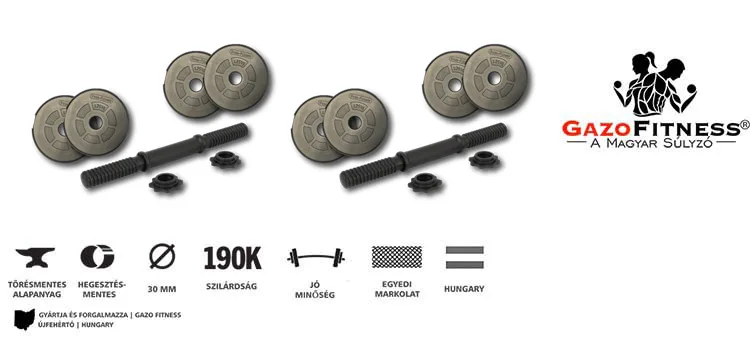 GazoFitness® Kézi Súlyzó 2x6 Kg.(Össz:12Kg)Menetes súlyzórúddal – fő jellemzők, magyar gyártás (GazoFitness®, Újfehértó)