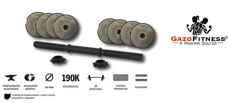 GazoFitness® Kézi Súlyzó 1x11,5Kg(Össz:11,5Kg.)Menetes súlyzórúddal – fő jellemzők, magyar gyártás (GazoFitness®, Újfehértó)
