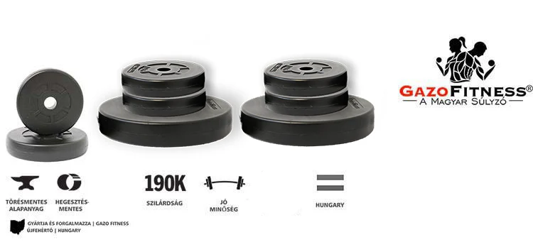 GazoFitness® Súlytárcsa Csomag 2x15 Kg (össz:30 Kg) – fő jellemzők, magyar gyártás (GazoFitness®, Újfehértó)