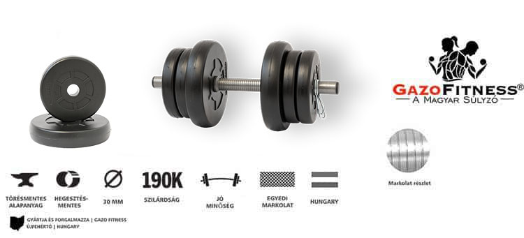 GazoFitness® Kézi Súlyzó 10,5 Kg(1,25kg és 2,5kg tárcsákkal) – fő jellemzők, magyar gyártás (GazoFitness®, Újfehértó)