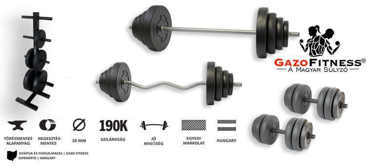 GazoFitness® Szuperszett Csomag 106 Kg (Menetes kézisúlyzórúddal) + Tárcsatartó állvány – fő jellemzők, magyar gyártás (GazoFitness®, Újfehértó)