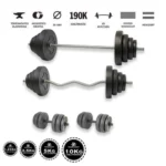 Gazo Fitness hardcore súlyzókészlet 106 kg, kétkezes rúddal, francia rúddal, kézi súlyzó párral és különböző súlytárcsákkal