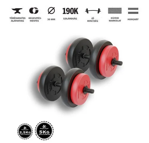 GazoFitness® Kézi Súlyzó 2 x 16,5Kg.(Össz: 33Kg)Fekete,Piros