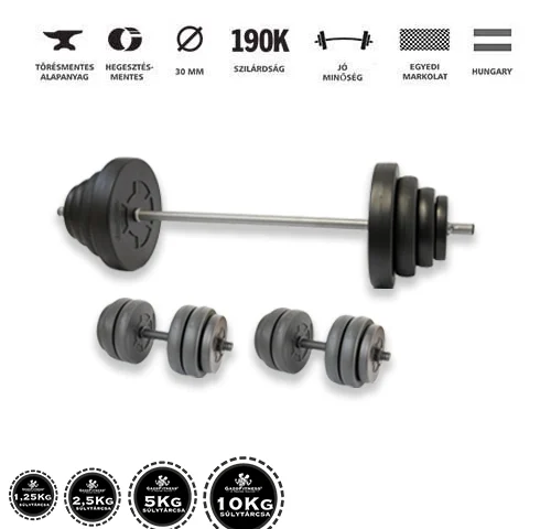 GazoFitness® Hardcore Készlet 67,5 kg (Menetes kézisúlyzórúddal)