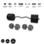 Gazo Fitness hardcore súlyzós csomag 70 kg kétkezes rúddal, francia rúddal és 1 pár kézi súlyzóval, 1,25–5 kg súlytárcsákkal