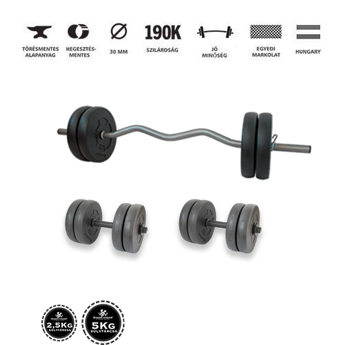 45 kg francia rudas súlyzószett GazoFitness Hardcore edzéshez kézisúlyzórúddal