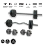 Gazo Fitness hardcore súlyzókészlet 72 kg, kétkezes rúddal, francia rúddal, kézi súlyzó párral és különböző súlytárcsákkal