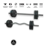azo Fitness hardcore súlyzós csomag 45 kg kétkezes rúddal, francia rúddal és 5 kg-os súlytárcsákkal