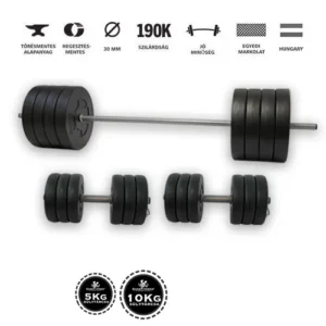 GazoFitness Hardcore 151 kg súlyzókészlet – egykezes és kétkezes súlyzókkal.