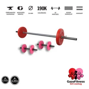 Gazo Fitness Girl 15 kg súlyzókészlet – egykezes és kétkezes súlyzókkal.
