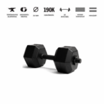 Pair of black hexagonal dumbbells on a white background.