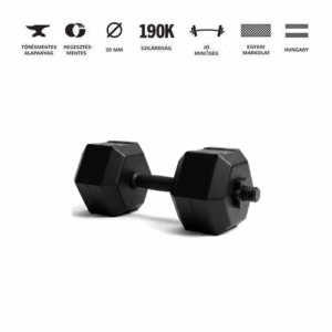 Pair of black hexagonal dumbbells on a white background.