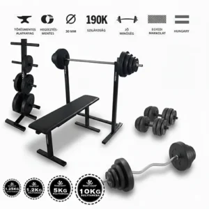Fitness edzőpad állvány kétkezes és egykezes súlyzókhoz, tárcatartóval, otthoni fitness használatra