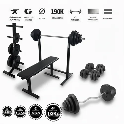 Fitness edzőpad állvány kétkezes és egykezes súlyzókhoz, tárcatartóval, otthoni fitness használatra