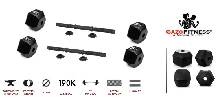 GazoFitness® Állítható Hexagon Kézi Súlyzó Szett – 2×11,5 kg