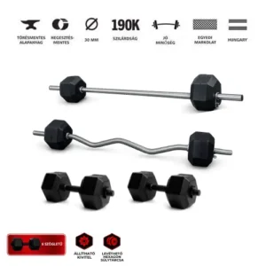 GazoFitness® Hatszögletű súlyzókészlet kétkezes rúddal – 8 kg