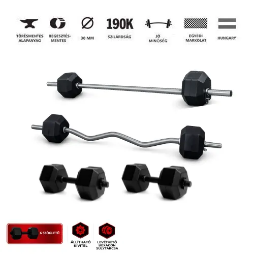 GazoFitness Hardcore hatszögletű súlyzó csomag, összesen 45 kg