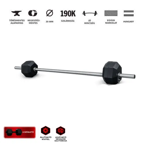 GazoFitness® Hatszögletű súlyzókészlet kétkezes rúddal – 8 kg GazoFitness® Hatszögletű súlyzókészlet kétkezes rúddal – 8 kg