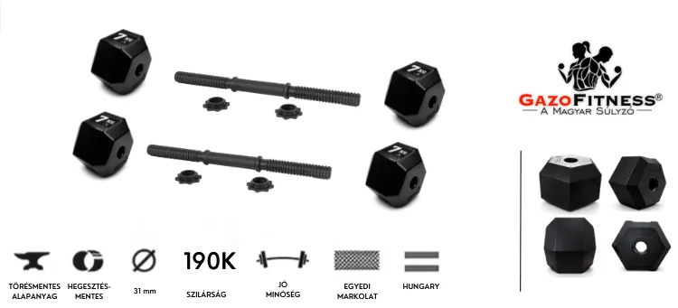 GazoFitness® Állítható Hexagon Kézi Súlyzó Szett – 2×15,5 kg