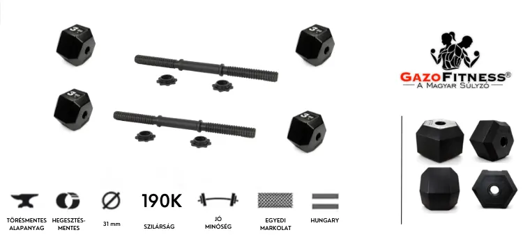 GazoFitness® Állítható Hexagon Kézi Súlyzó Szett – 2×7,5 kg